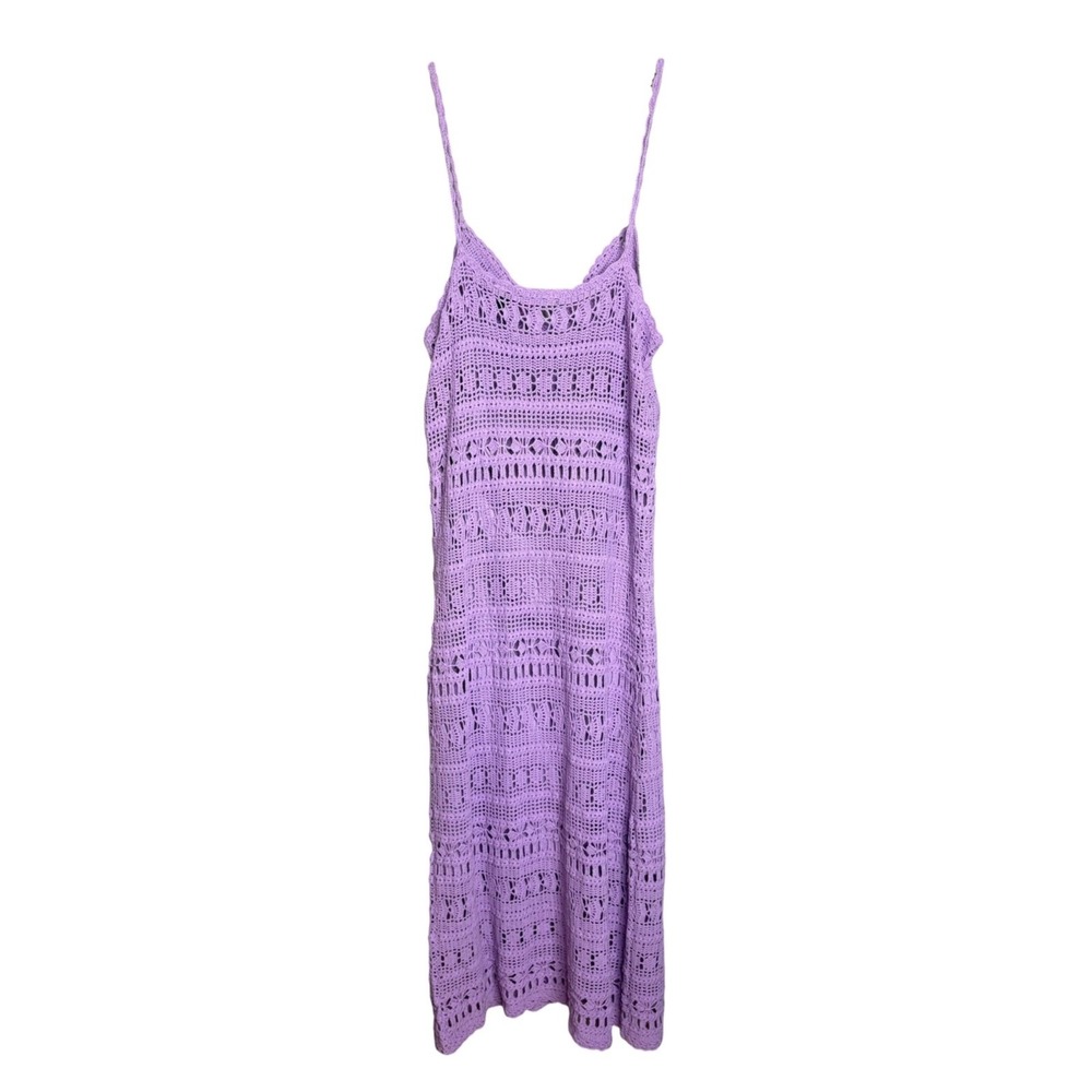 Vintage Y2K Moda International Lilac Crochet Slip Dress S/M Boho Festival Midi - Picture 4 of 11